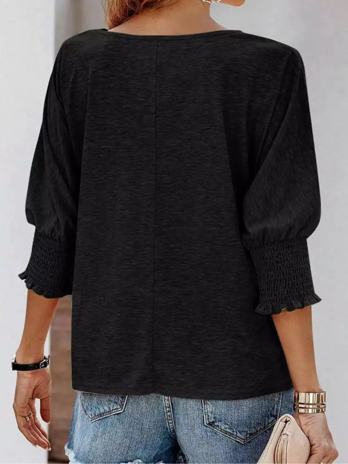 Solid Ruched Round Neck Super Soft Basic T-shirt