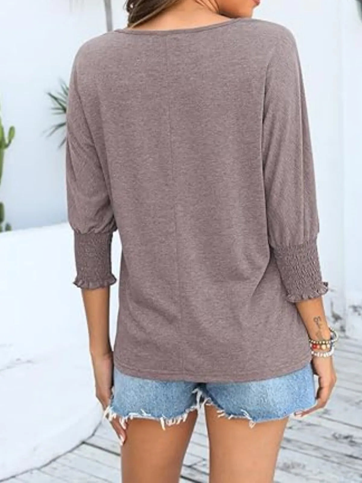 Solid Ruched Round Neck Super Soft Basic T-shirt