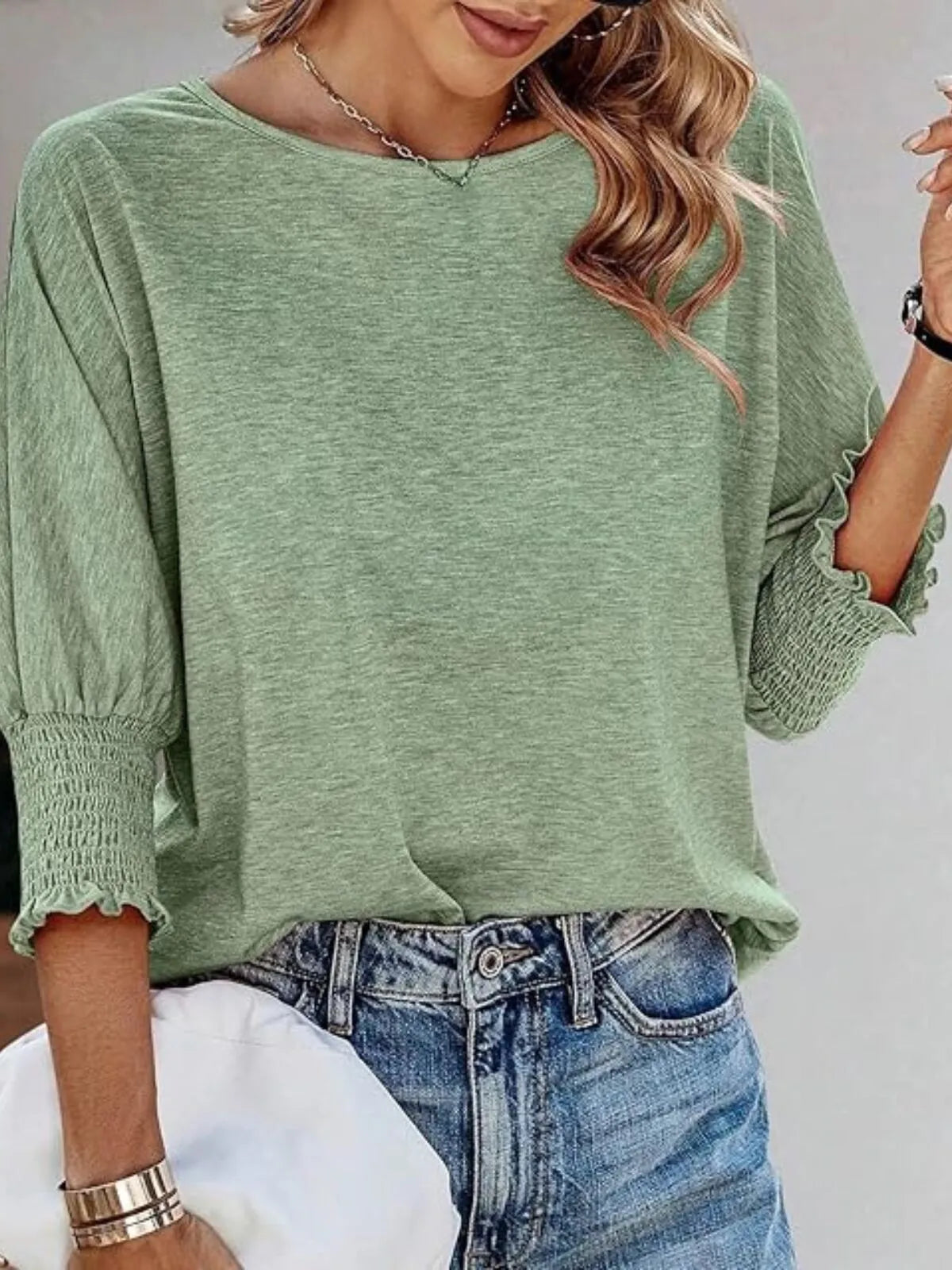 Solid Ruched Round Neck Super Soft Basic T-shirt