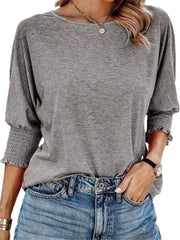 Solid Ruched Round Neck Super Soft Basic T-shirt