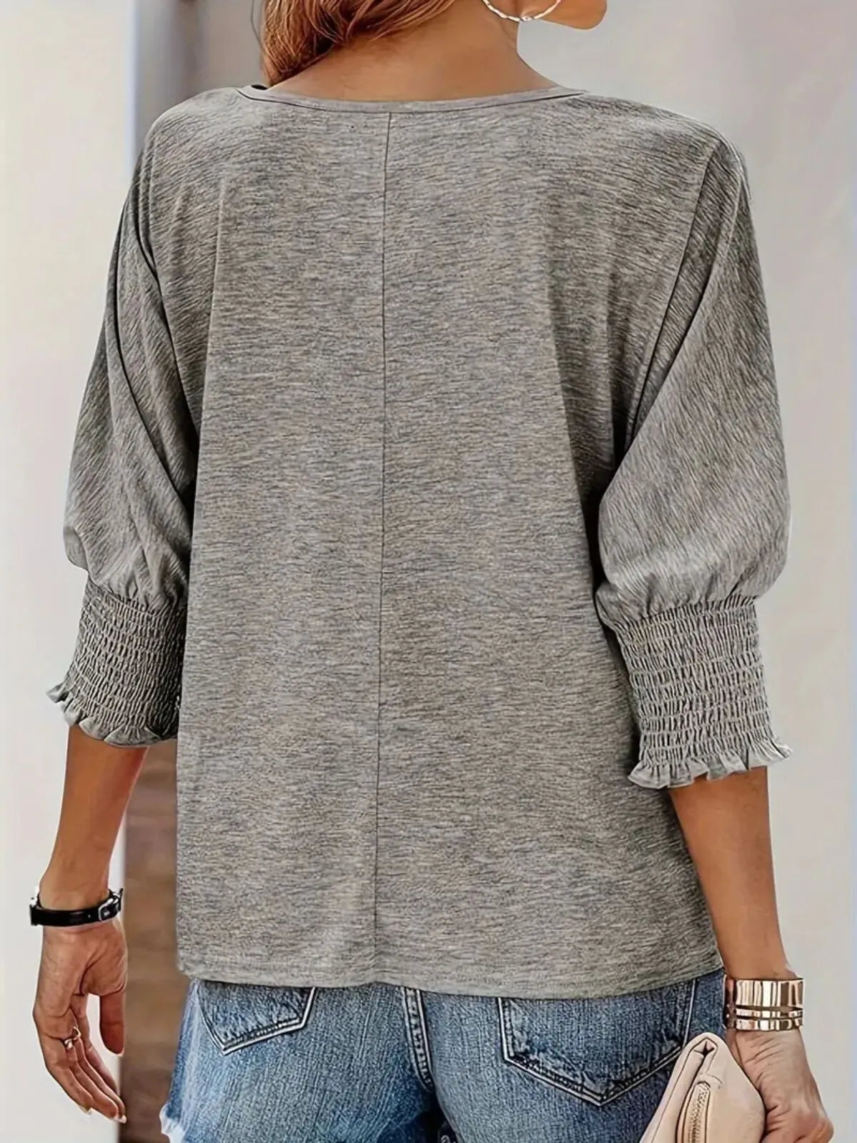 Solid Ruched Round Neck Super Soft Basic T-shirt