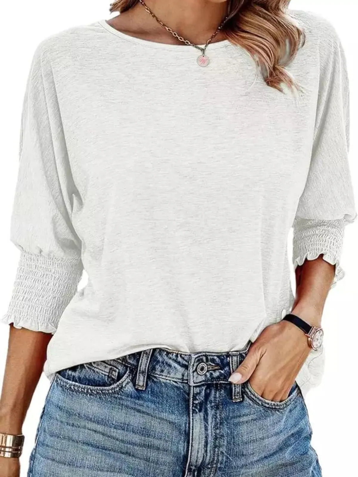 Solid Ruched Round Neck Super Soft Basic T-shirt