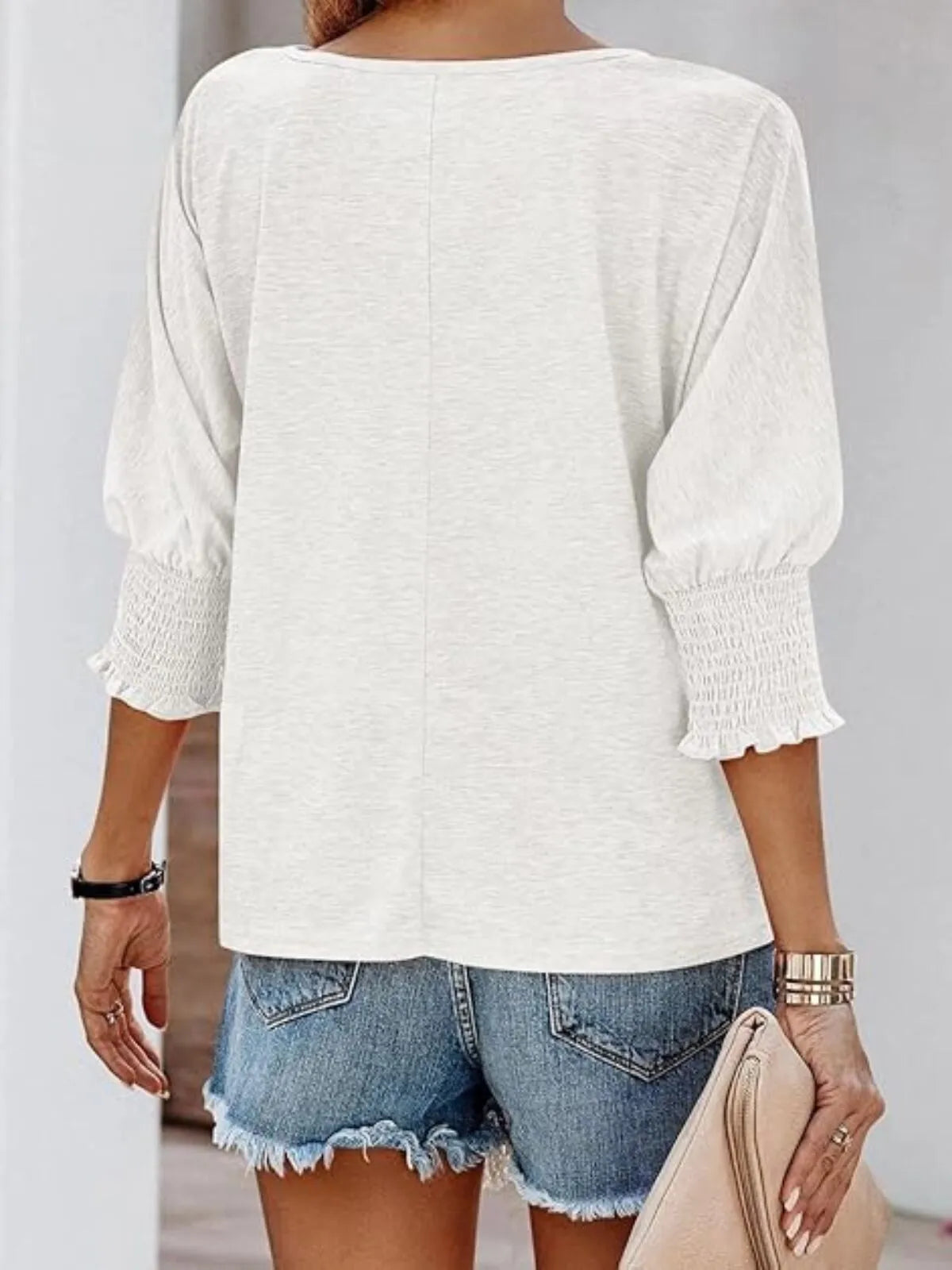 Solid Ruched Round Neck Super Soft Basic T-shirt
