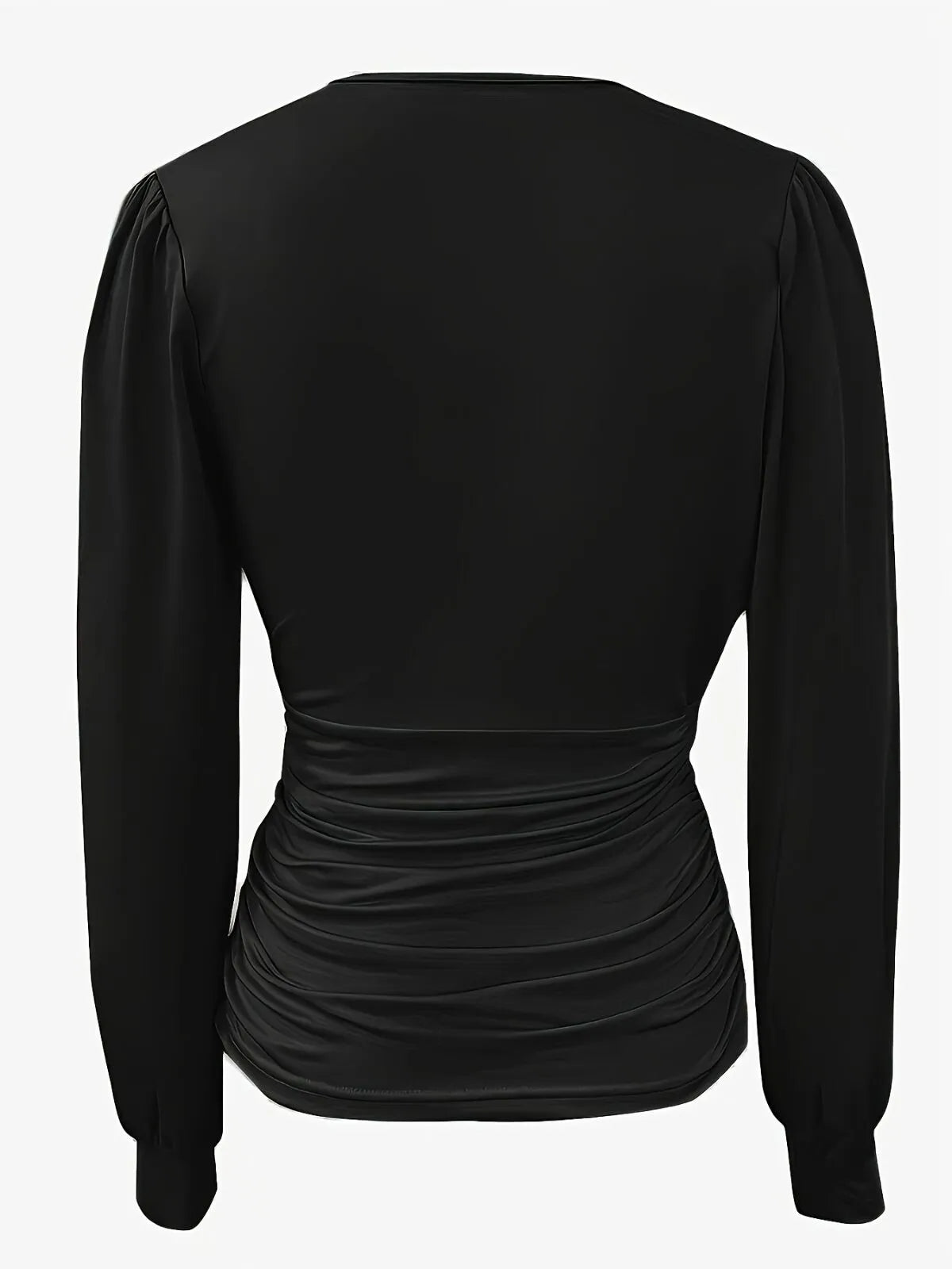 Solid Ruched V-neck Lantern Blouse for Daily Wear
