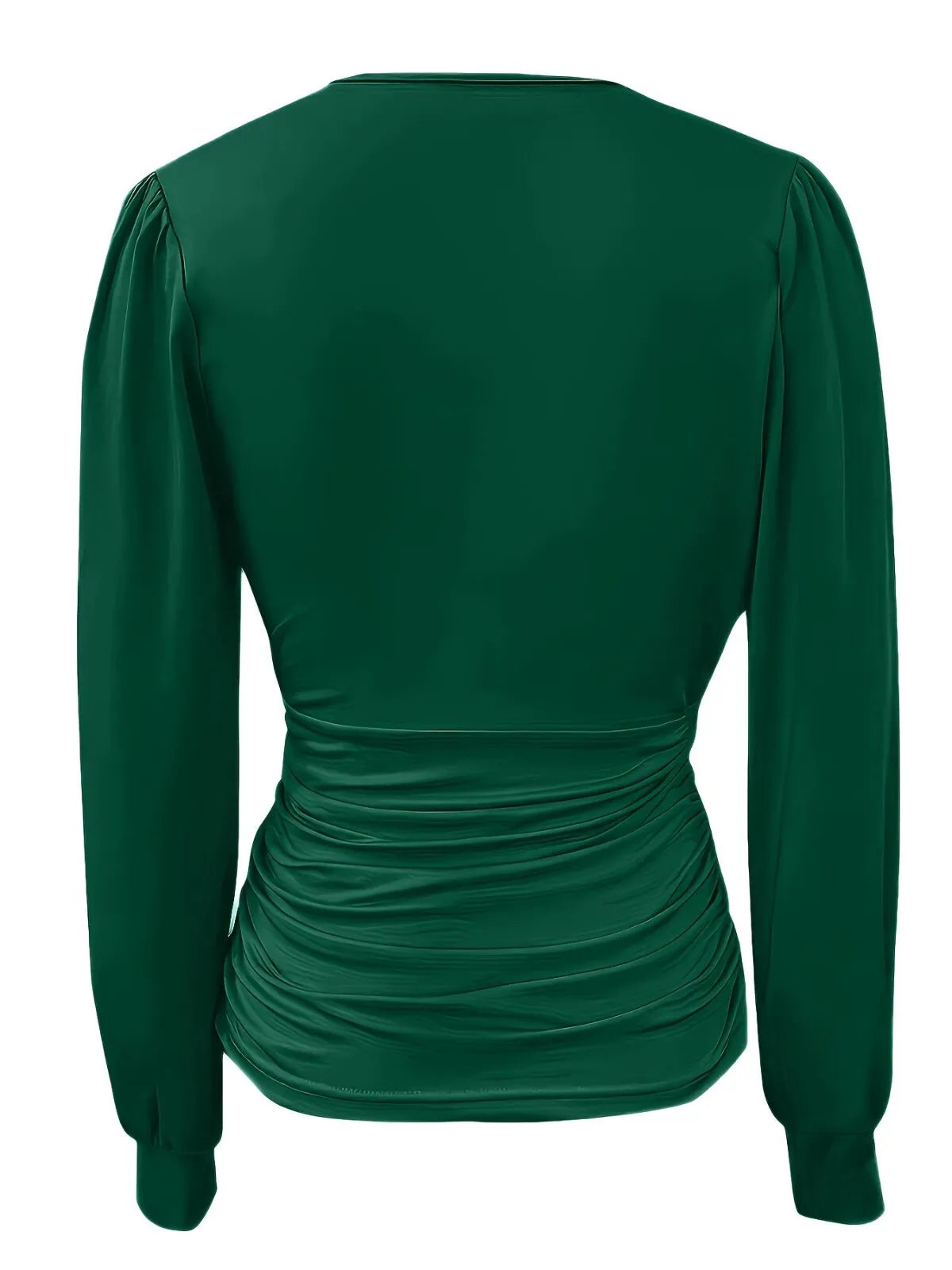 Solid Ruched V-neck Lantern Blouse for Daily Wear