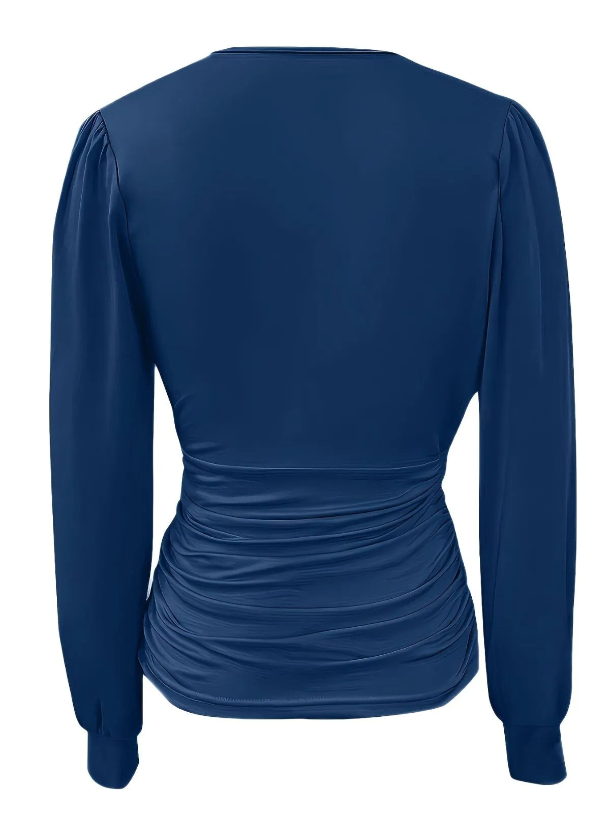 Solid Ruched V-neck Lantern Blouse for Daily Wear
