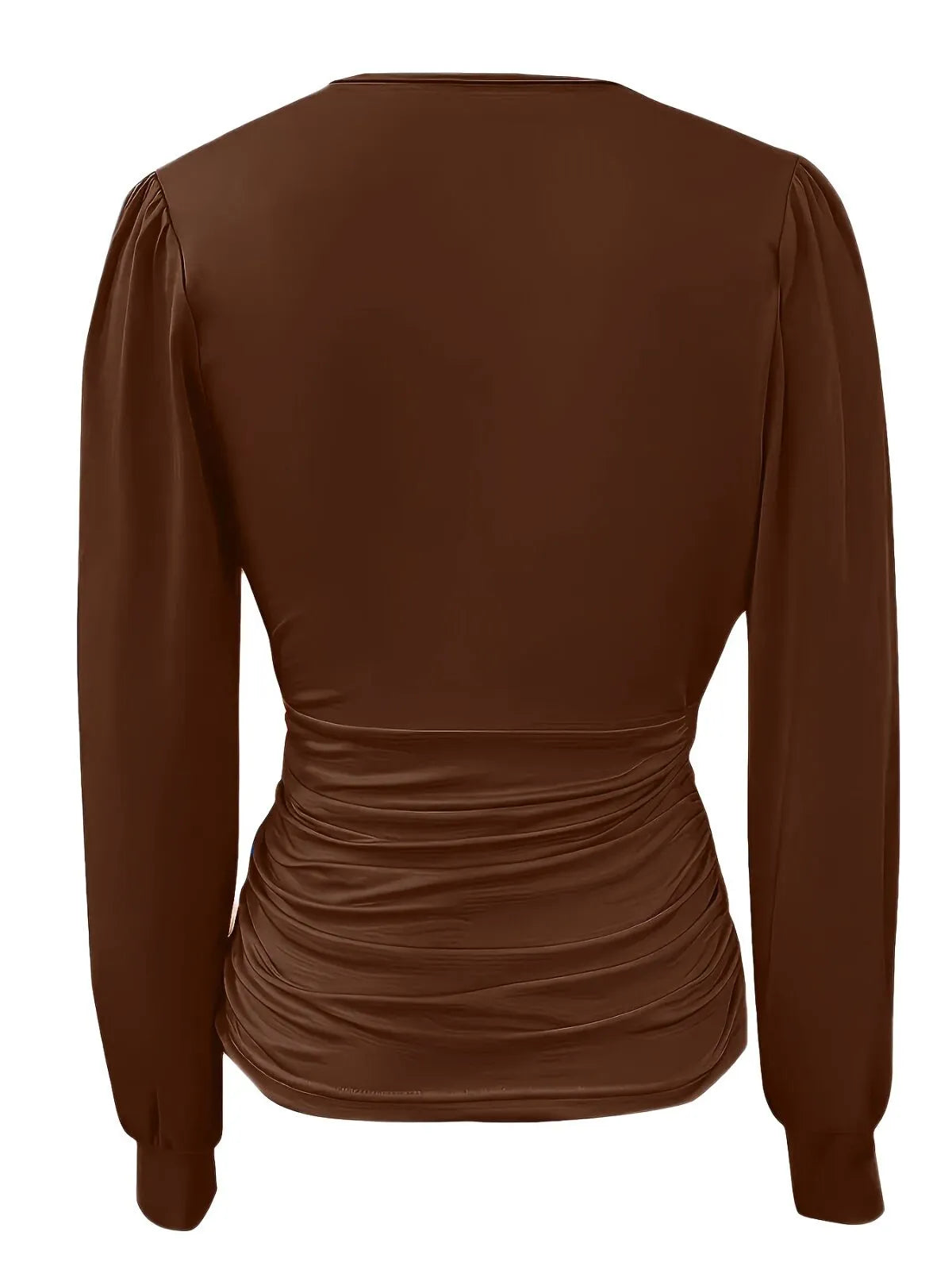 Solid Ruched V-neck Lantern Blouse for Daily Wear