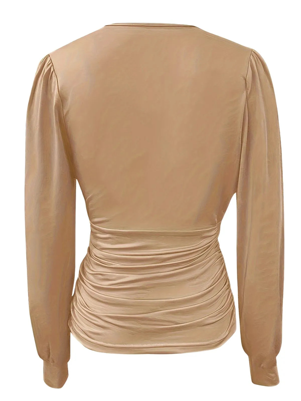 Solid Ruched V-neck Lantern Blouse for Daily Wear