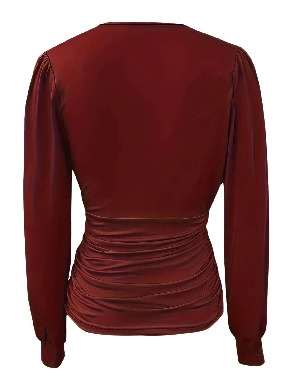 Solid Ruched V-neck Lantern Blouse for Daily Wear