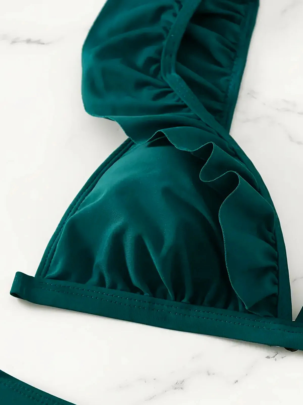 Solid Ruffles Spaghetti Strap Bikini