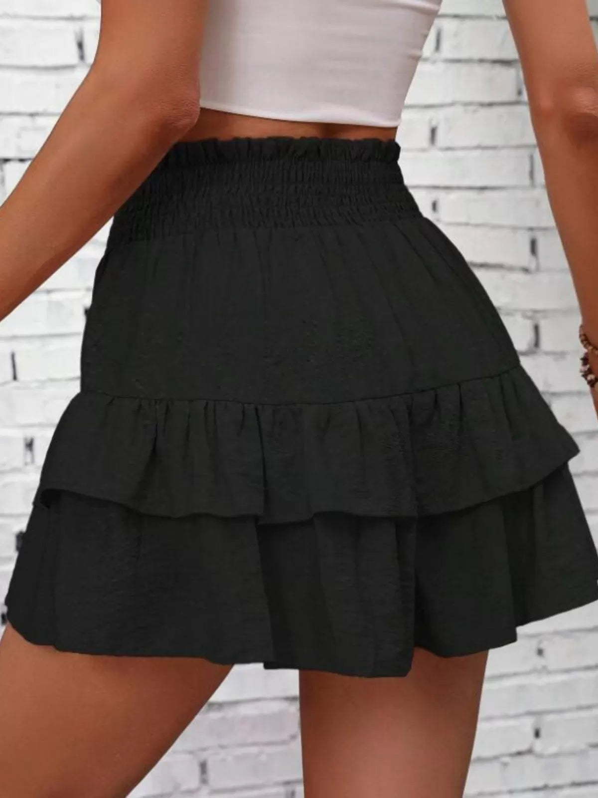 Solid Ruffles High Rise Elastic Waist Shorts