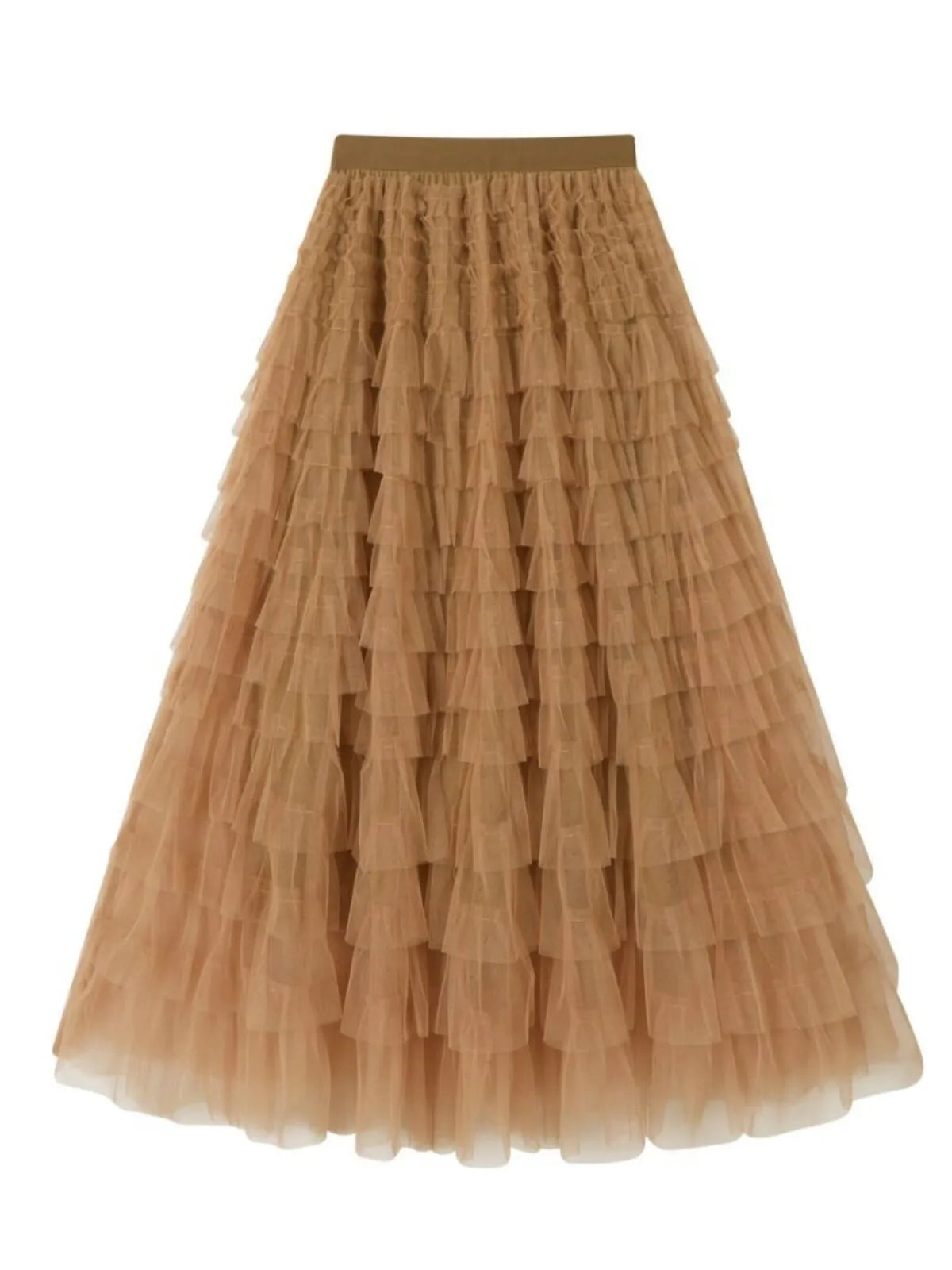 Holiday Party Solid Ruffle Hem Tiered Layer High Waist Long Skirt