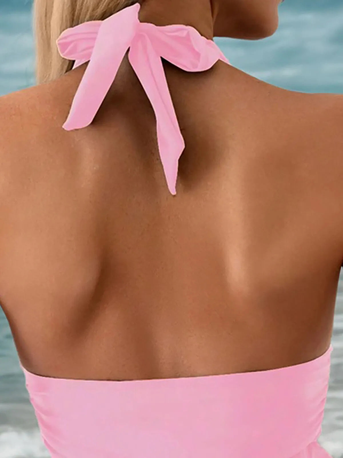 Solid Ruffles High Rise Halter Tankini