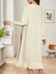 Solid Ruffles Lantern Long Sleeve Nightgown