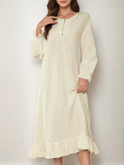 Solid Ruffles Lantern Long Sleeve Nightgown