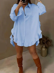 Solid Ruffles Lapel Asymmetrical Blouse