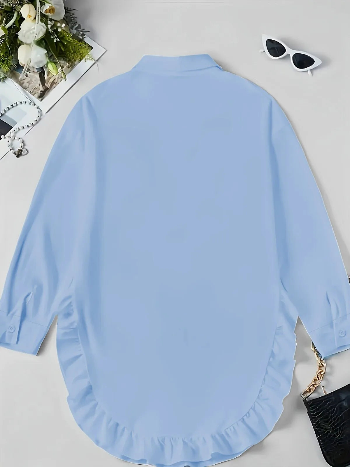 Solid Ruffles Lapel Asymmetrical Blouse