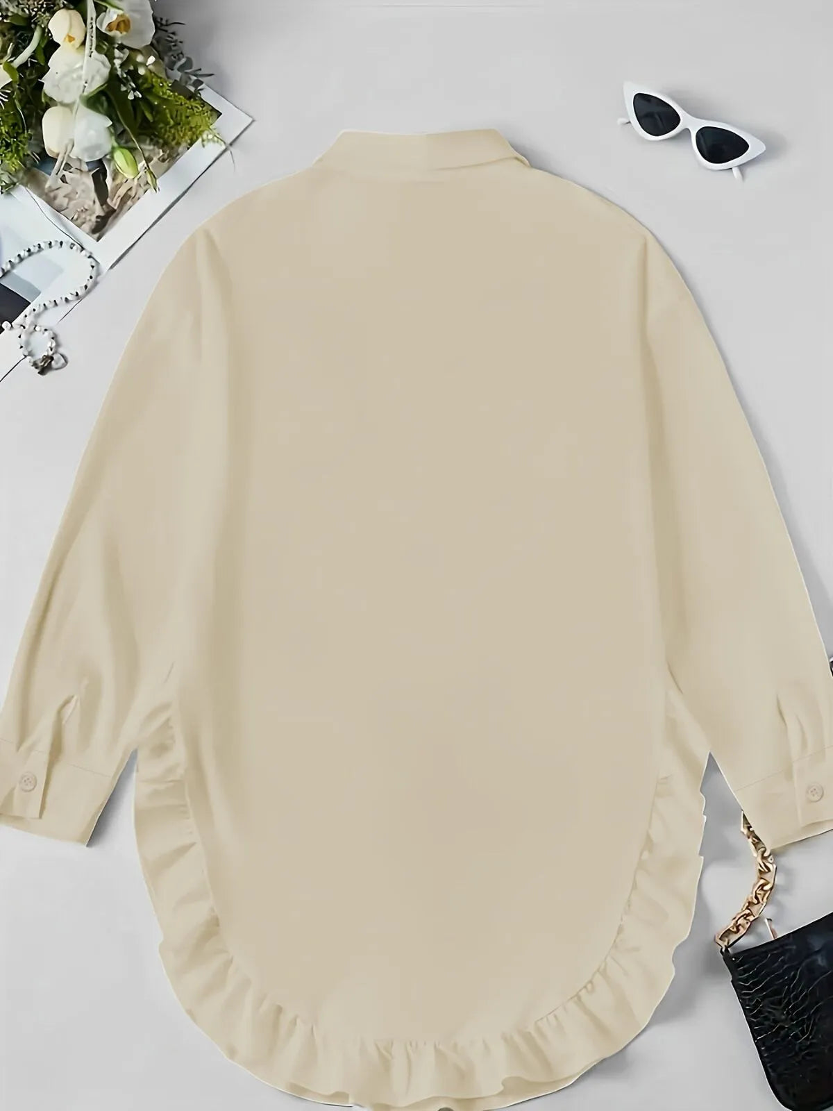 Solid Ruffles Lapel Asymmetrical Blouse