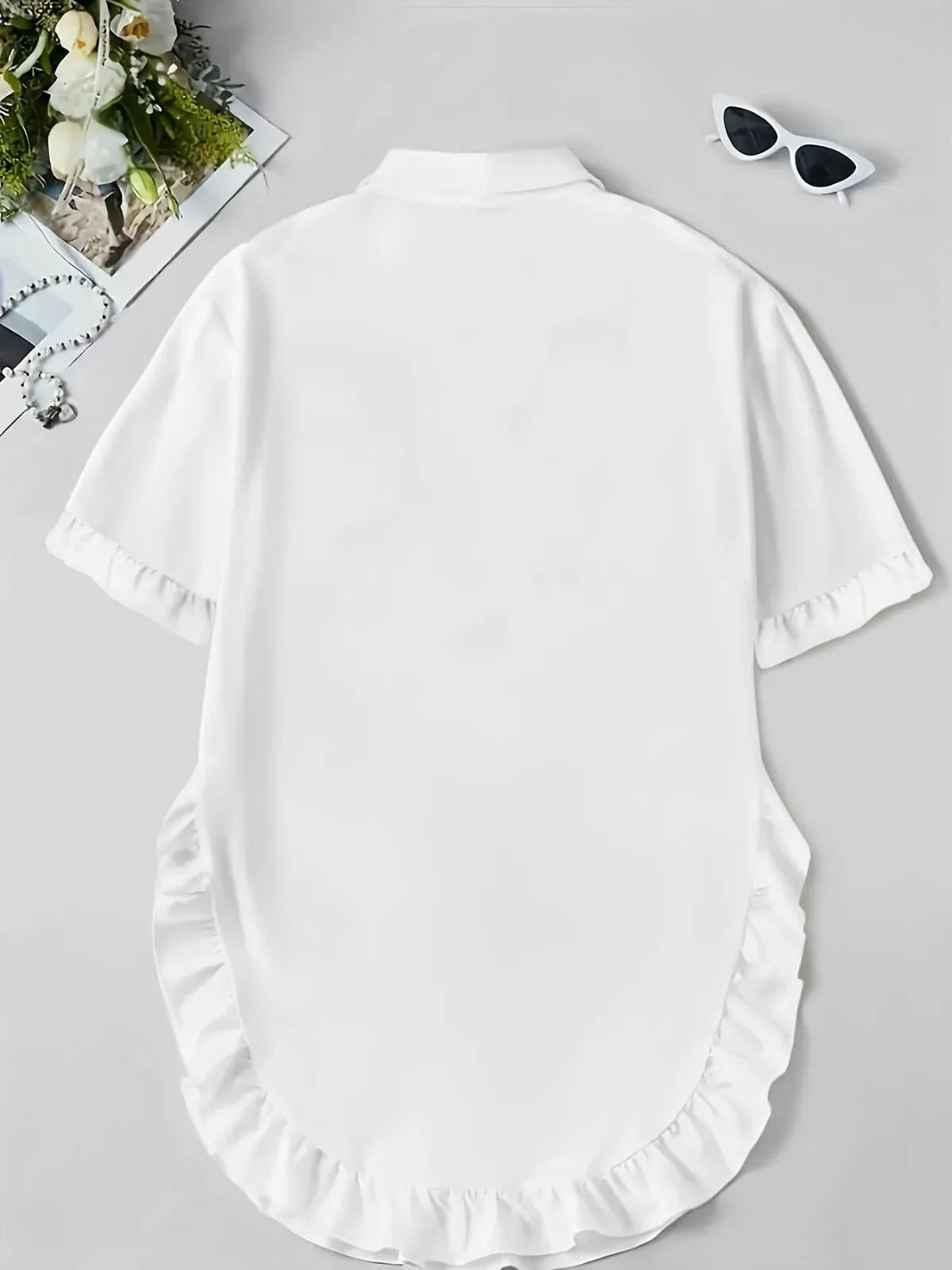 Solid Ruffles Lapel Asymmetrical Blouse