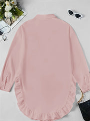 Solid Ruffles Lapel Asymmetrical Blouse