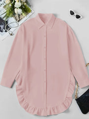 Solid Ruffles Lapel Asymmetrical Blouse