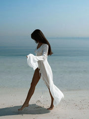 Solid Ruffles Medium Rise V-neck Cover-up 