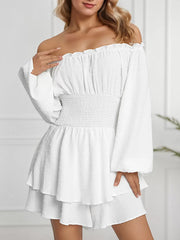 Solid Ruffles Off Shoulder Skater Dress