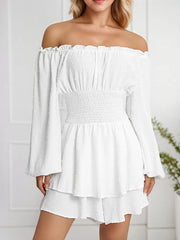 Solid Ruffles Off Shoulder Skater Dress