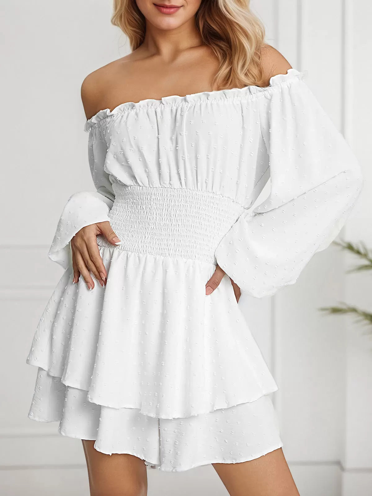 Solid Ruffles Off Shoulder Skater Dress