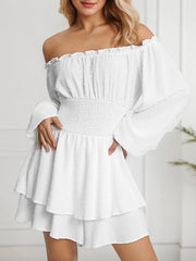 Solid Ruffles Off Shoulder Skater Dress