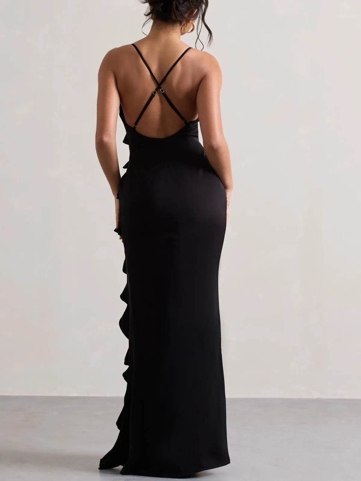 Solid Ruffles Spaghetti Strap Fitted Dress