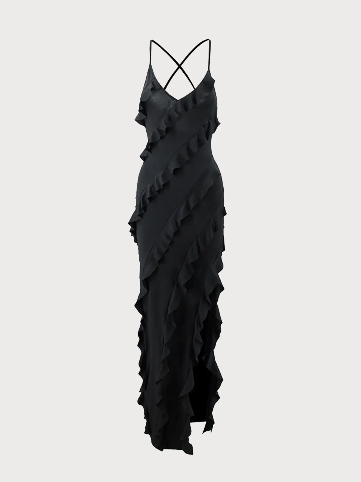 Solid Ruffles Spaghetti Strap Fitted Dress