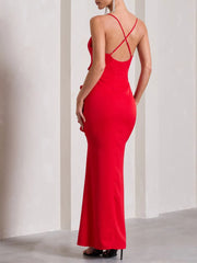 Solid Ruffles Spaghetti Strap Fitted Dress