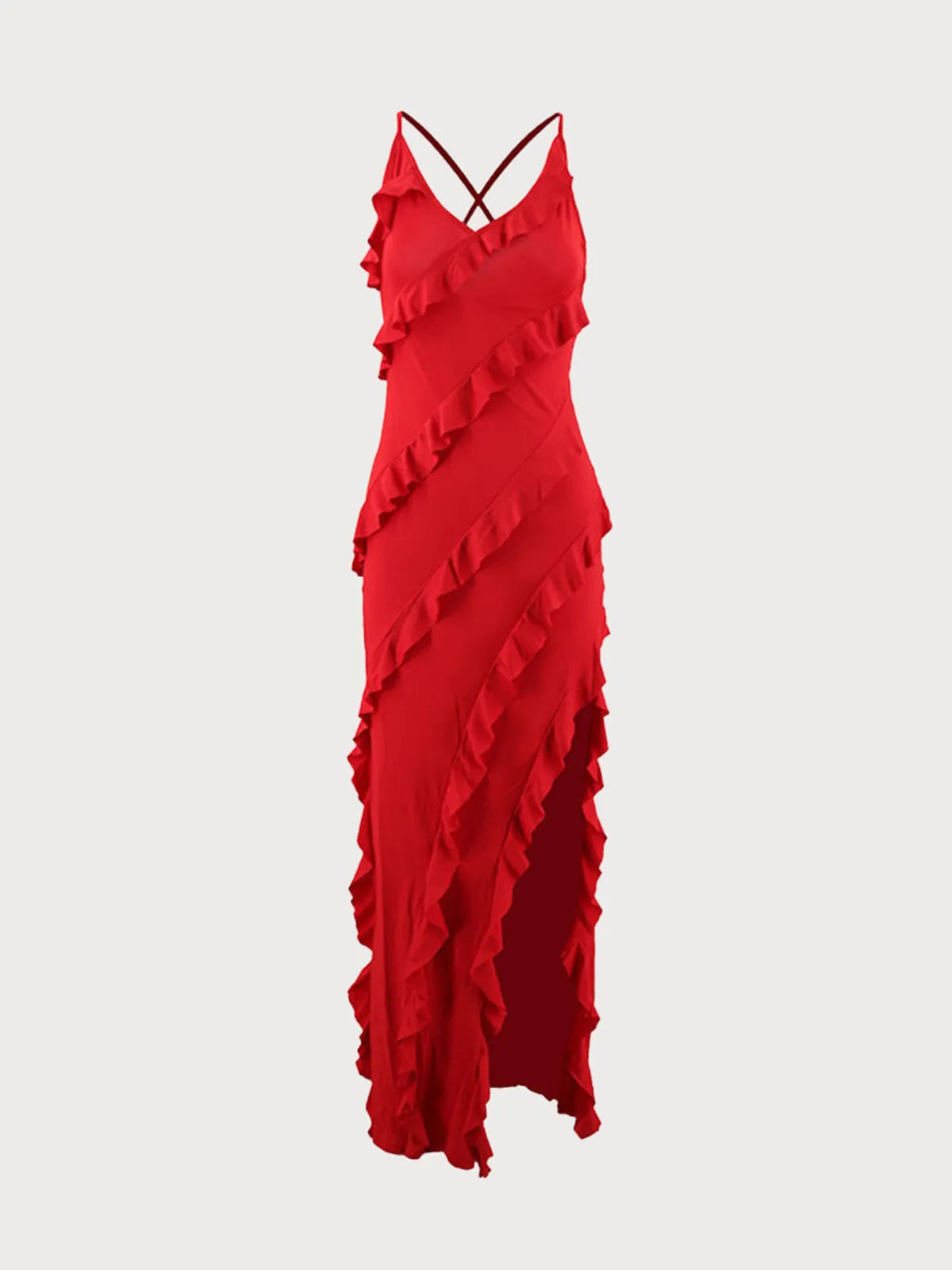 Solid Ruffles Spaghetti Strap Fitted Dress
