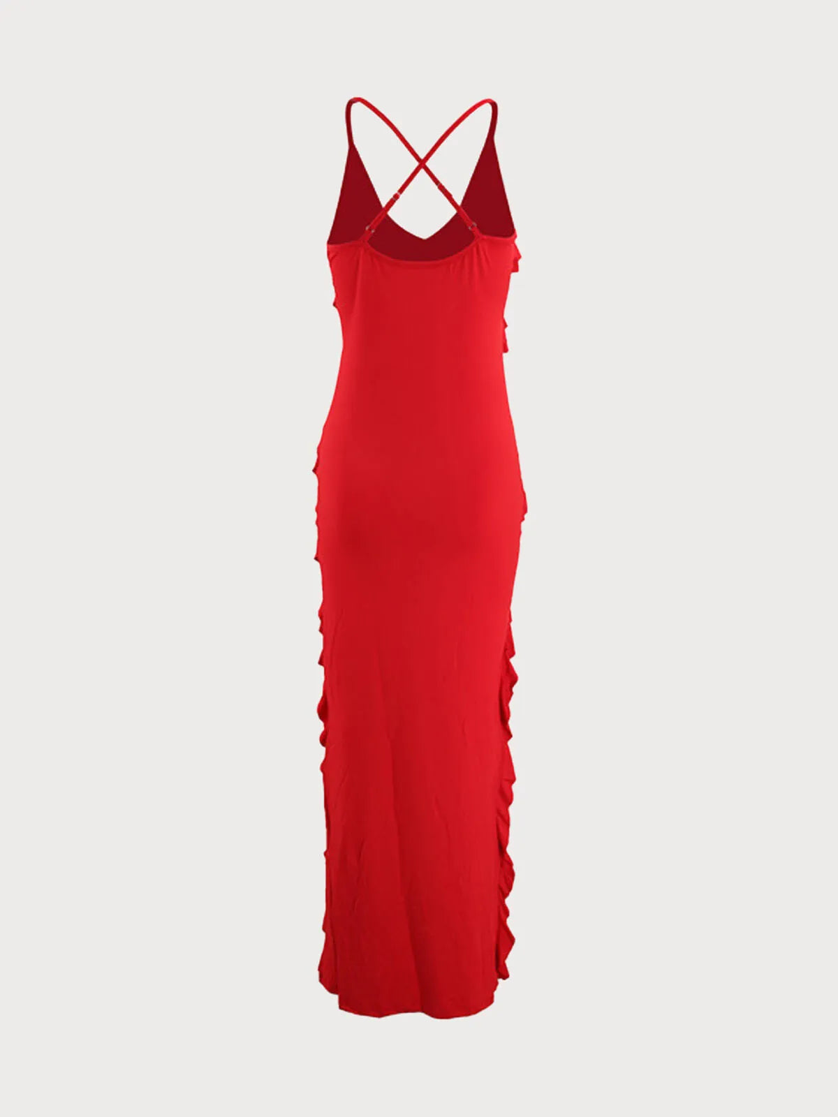 Solid Ruffles Spaghetti Strap Fitted Dress