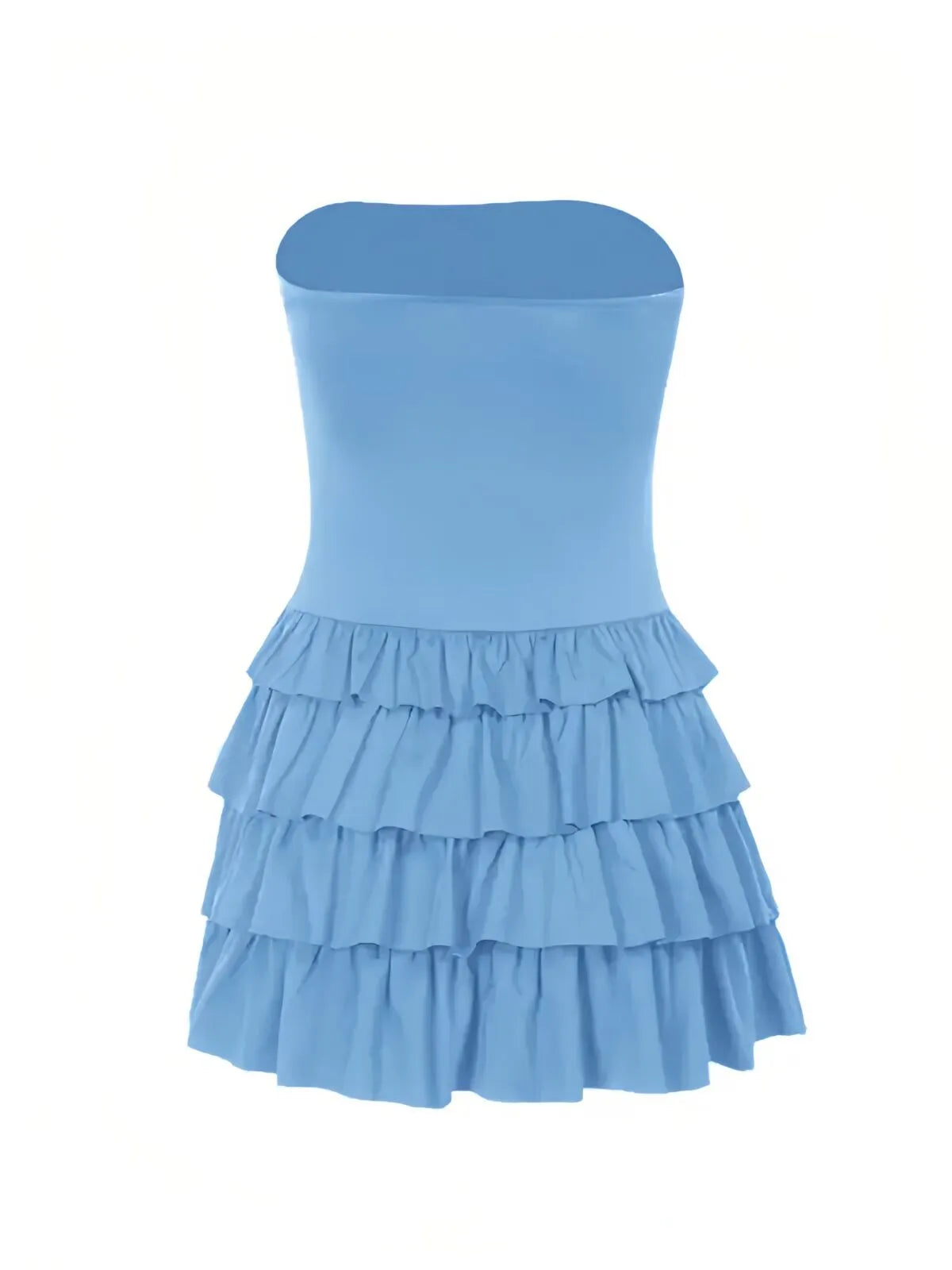 Solid Sexy Party Club Layer Trim Ruffles Strapless A Line Tiered Dress