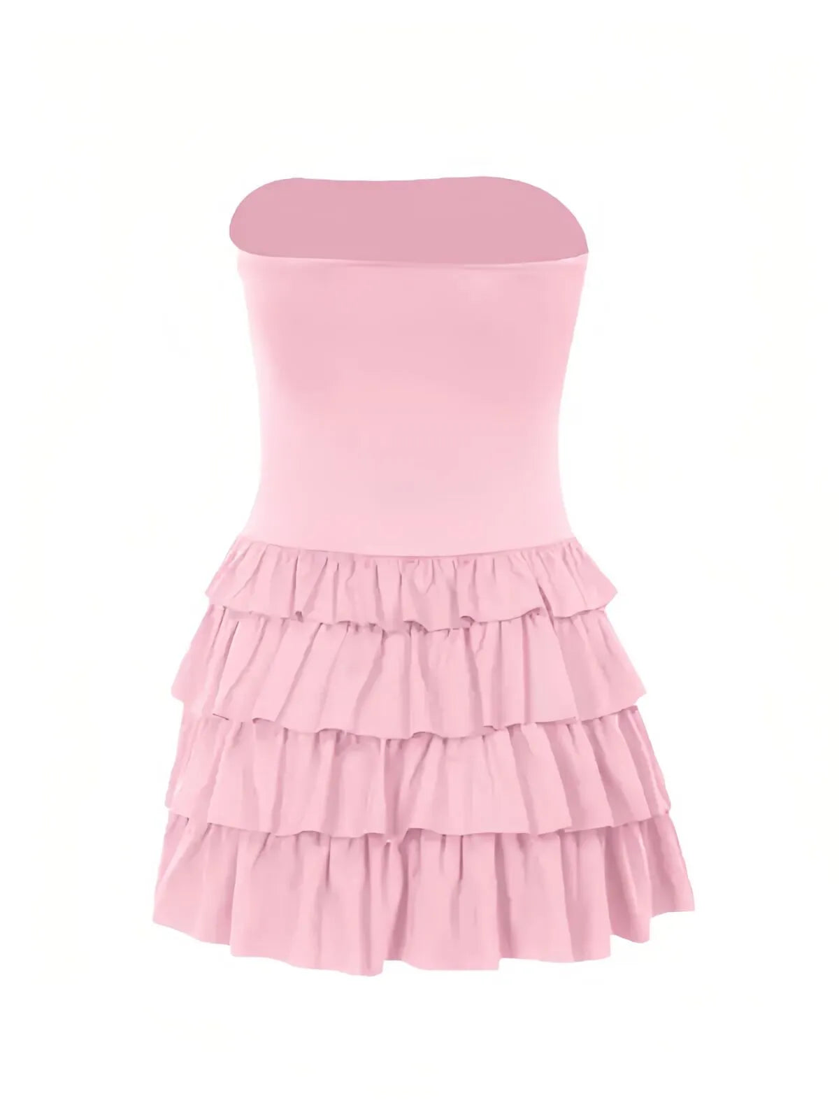 Solid Sexy Party Club Layer Trim Ruffles Strapless A Line Tiered Dress