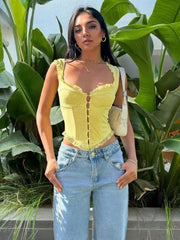 Solid Ruffles Sweetheart Cap Cap Sleeve T-shirt