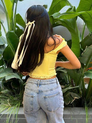 Solid Ruffles Sweetheart Cap Cap Sleeve T-shirt