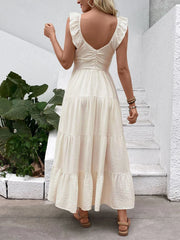 Solid Vacation Ruffles V-neck Fit And Flare Dress