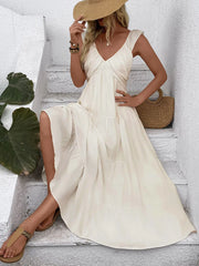 Solid Vacation Ruffles V-neck Fit And Flare Dress