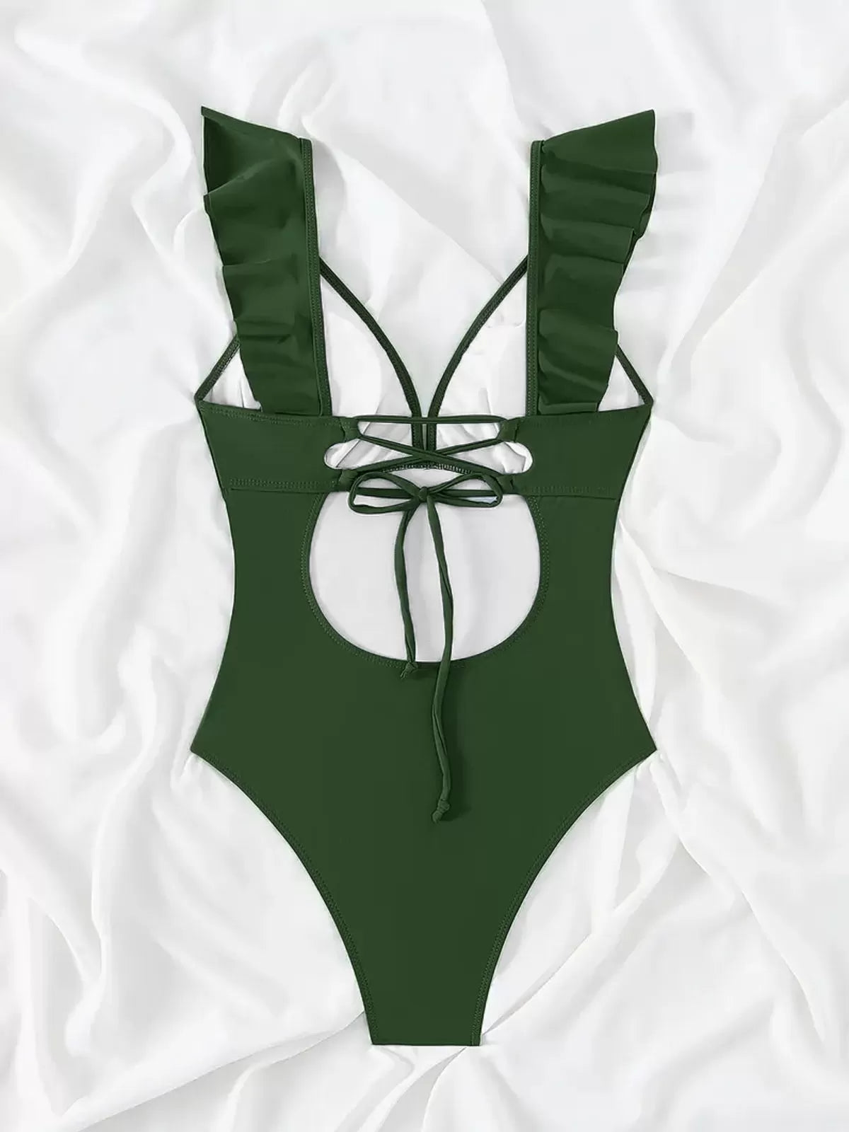 Solid Ruffles V-neck One-piece