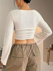 Solid Scoop Flare Long Sleeve T-shirt