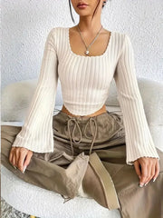 Solid Scoop Flare Long Sleeve T-shirt