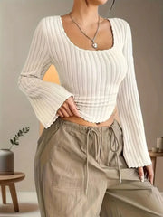 Solid Scoop Flare Long Sleeve T-shirt