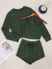 Solid Set with Cami, Shorts & Long Sleeves T-shirt