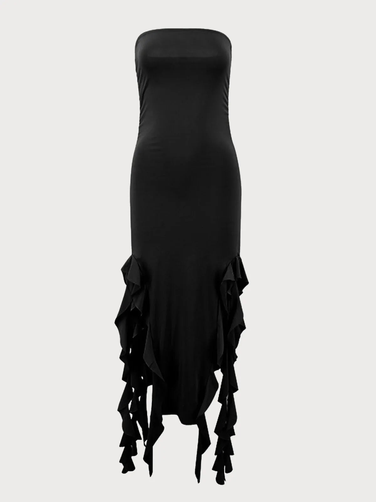 Solid Sexy Party Club Ruffles Spaghetti Strap Slit Fitted Dress