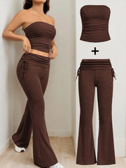 Solid Sexy Strapless Crop Top & Solid Flare Leg Pants