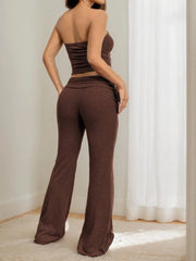 Solid Sexy Strapless Crop Top & Solid Flare Leg Pants