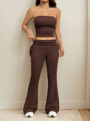 Solid Sexy Strapless Crop Top & Solid Flare Leg Pants